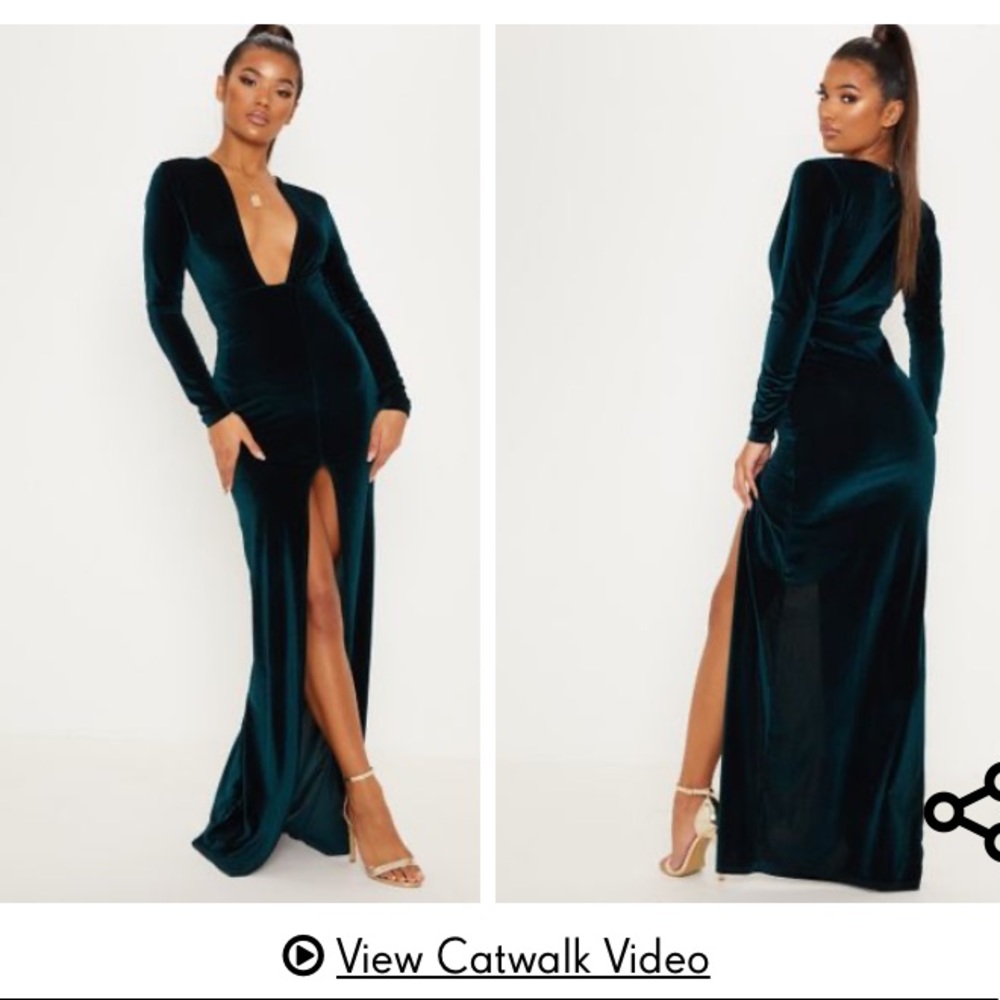 Pretty little thing green velvet dress